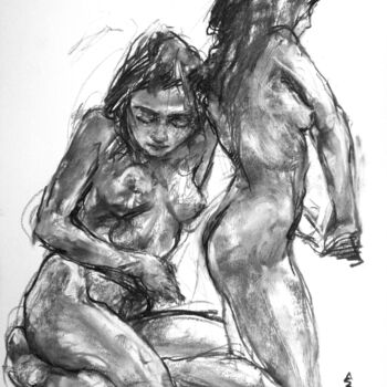 Drawing titled "fusain 50/65 2008 69" by Christian Rolland, Original Artwork, Charcoal