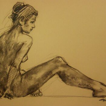 Drawing titled "fusain 50/65 2009 37" by Christian Rolland, Original Artwork, Charcoal