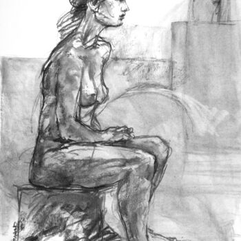 Drawing titled "fusain 50/65 2010 11" by Christian Rolland, Original Artwork, Charcoal