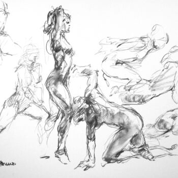 Drawing titled "fusain 50/65 2011 46" by Christian Rolland, Original Artwork, Charcoal