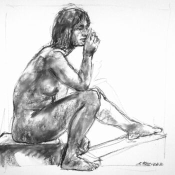 Drawing titled "fusain 50/65 2011 68" by Christian Rolland, Original Artwork, Charcoal