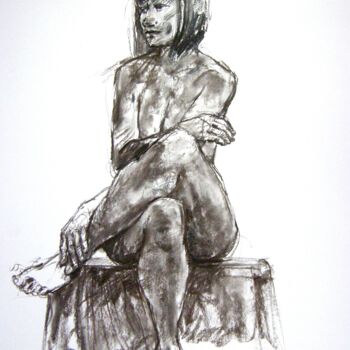 Drawing titled "fusain 50/65 2011 73" by Christian Rolland, Original Artwork, Charcoal