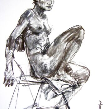 Drawing titled "fusain 50/65 2011 92" by Christian Rolland, Original Artwork, Charcoal