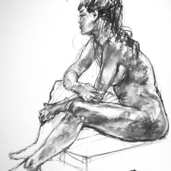 Drawing titled "fusain 50/65 2011 48" by Christian Rolland, Original Artwork, Charcoal