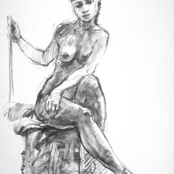 Drawing titled "fusain 50/65 2011 55" by Christian Rolland, Original Artwork, Charcoal