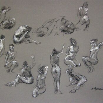 Drawing titled "fusain & craie 50/6…" by Christian Rolland, Original Artwork, Charcoal