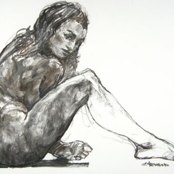 Disegno intitolato "fusain 50/65 2011 2…" da Christian Rolland, Opera d'arte originale, Carbone