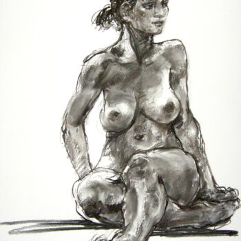 Drawing titled "fusain 50/65 2012 5" by Christian Rolland, Original Artwork, Charcoal