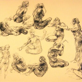 Drawing titled "fusain 50/65 2012 13" by Christian Rolland, Original Artwork, Charcoal