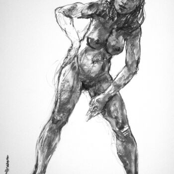 Σχέδιο με τίτλο "fusain 50/65 2012 27" από Christian Rolland, Αυθεντικά έργα τέχνης, Κάρβουνο