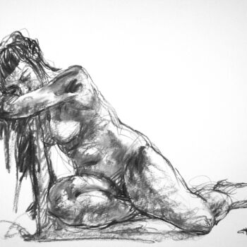 Drawing titled "fusain 50/65 2012 42" by Christian Rolland, Original Artwork, Charcoal