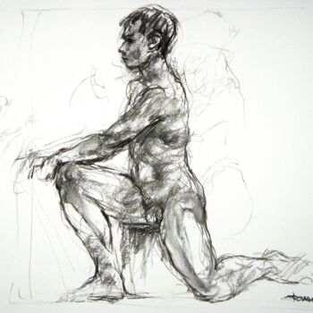 Drawing titled "fusain 50/65 2012 47" by Christian Rolland, Original Artwork, Charcoal