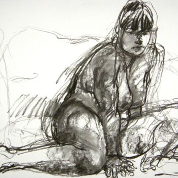 Drawing titled "fusain 50/65 2012 55" by Christian Rolland, Original Artwork, Charcoal