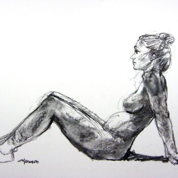 Drawing titled "fusain 50/65 2012 82" by Christian Rolland, Original Artwork, Charcoal
