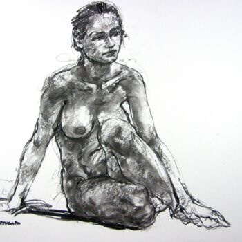 Drawing titled "fusain 50/65 2012 93" by Christian Rolland, Original Artwork, Charcoal