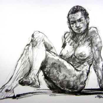 Drawing titled "fusain 50/65 2012 97" by Christian Rolland, Original Artwork, Charcoal