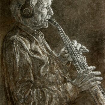 Рисунок под названием "fusain jazz 28" - Christian Rolland, Подлинное произведение искусства, Древесный уголь