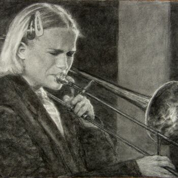 图画 标题为“fusain jazz 29” 由Christian Rolland, 原创艺术品, 木炭