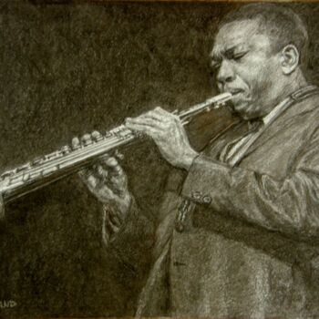 Drawing titled "fusain jazz 30" by Christian Rolland, Original Artwork, Charcoal