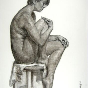 Drawing titled "étude fusain 2021 4" by Christian Rolland, Original Artwork, Charcoal