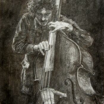 Drawing titled "fusain jazz 31" by Christian Rolland, Original Artwork, Charcoal