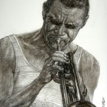 Drawing titled "fusain jazz 32" by Christian Rolland, Original Artwork, Charcoal