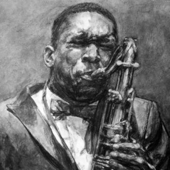 Disegno intitolato "portrait jazz 2" da Christian Rolland, Opera d'arte originale, Carbone