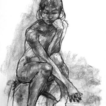 Desenho intitulada "fusain 50/65 2008 4" por Christian Rolland, Obras de arte originais, Carvão