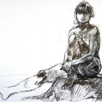 Dessin intitulée "fusain 50/65 2011 23" par Christian Rolland, Œuvre d'art originale, Autre