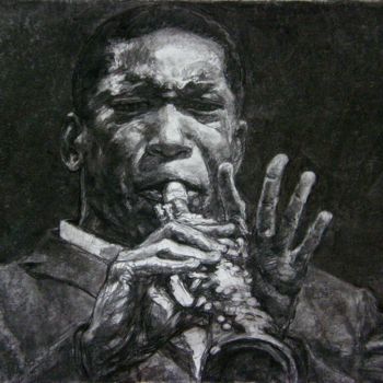 Tekening getiteld "portrait jazz 15" door Christian Rolland, Origineel Kunstwerk, Houtskool