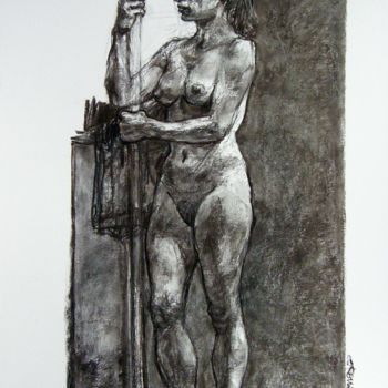 Drawing titled "fusain 2015 déc 1" by Christian Rolland, Original Artwork, Charcoal