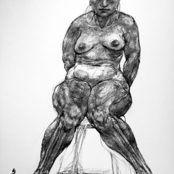 Drawing titled "dessin 2016 oct 14" by Christian Rolland, Original Artwork, Charcoal