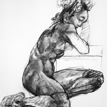 Drawing titled "fusain 2017 mars 30" by Christian Rolland, Original Artwork, Charcoal