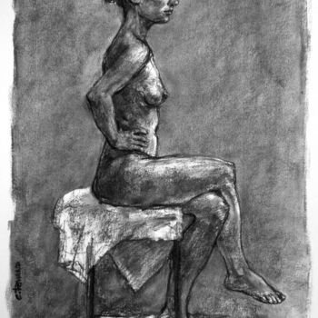 Drawing titled "académie mai 2017 1" by Christian Rolland, Original Artwork, Charcoal