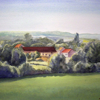 Painting titled "Paysage percheron" by Christian Simonian, Original Artwork, Watercolor