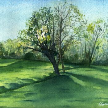 Painting titled "L'arbre dans le fos…" by Christian Simonian, Original Artwork, Watercolor