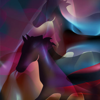 Peinture intitulée "Les chevaux noirs" par Christian Simonian, Œuvre d'art originale, Huile
