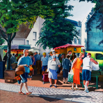 「Jour de marché」というタイトルの絵画 Christian Simonianによって, オリジナルのアートワーク, オイル