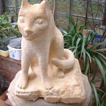 Sculpture intitulée "chat-au-gros-dos.jpg" par Christian Thouvenin, Œuvre d'art originale, Pierre