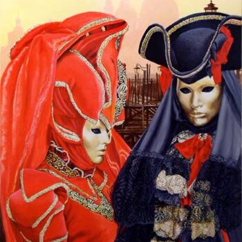 Painting titled "Red n' Black Lovers" by Christian Torres, Original Artwork, Oil