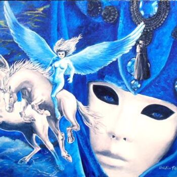 Painting titled "La Fée Bleue" by Christian Torres, Original Artwork, Oil