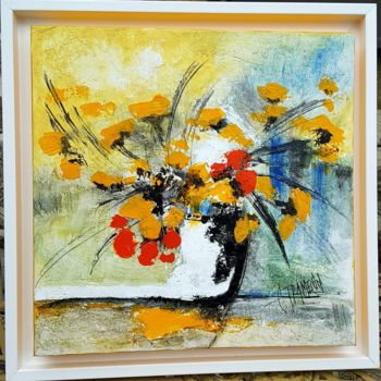 Painting titled "compo florale 5" by Christian Trameçon, Original Artwork, Acrylic