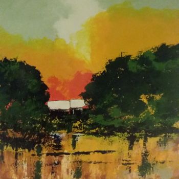 Peinture intitulée "Au bord de l étang…" par Christian Trameçon, Œuvre d'art originale, Acrylique