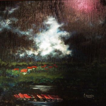 Painting titled "Soir d'orage dans l…" by Christian Trameçon, Original Artwork, Oil