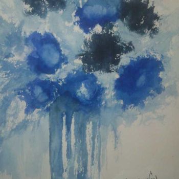 Malerei mit dem Titel "Le vase Bleu" von Christian Trameçon, Original-Kunstwerk, Aquarell
