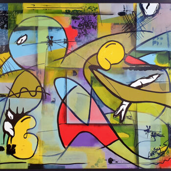 绘画 标题为“Give the bird an ic…” 由Christian Van Hedel, 原创艺术品, 丙烯 安装在木板上