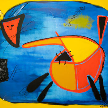 Painting titled "Patched cat" by Christian Van Hedel, Original Artwork, Acrylic Mounted on Aluminium
