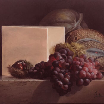 Schilderij getiteld "marbre rose et frui…" door Christiana Visentin Gajoni, Origineel Kunstwerk, Olie