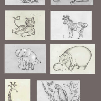 Zeichnungen mit dem Titel "Les animaux de la j…" von Christiana Visentin Gajoni, Original-Kunstwerk, Bleistift