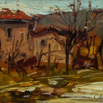 Painting titled "Auvers sur Oise en…" by Christiana Visentin Gajoni, Original Artwork, Oil Mounted on Cardboard